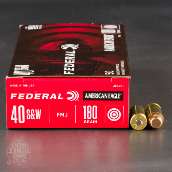 50rds - 40 S&W Federal American Eagle 180gr. FMJ Ammo