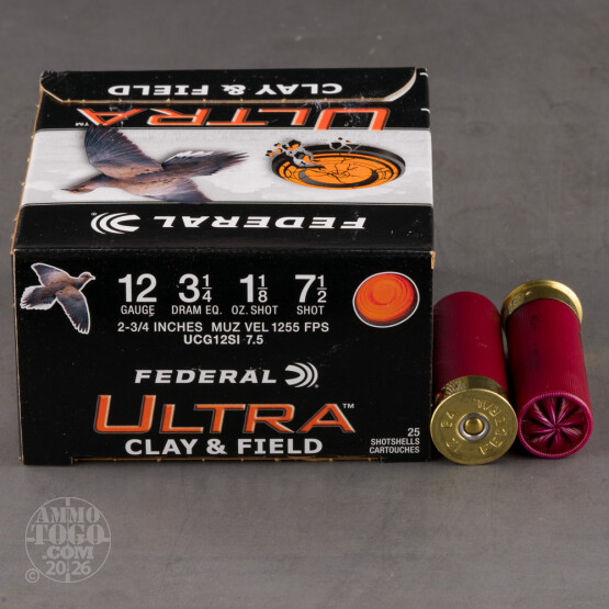 250rds – 12 Gauge Federal Ultra Clay & Field 2-3/4" 1-1/8oz. #7.5 Shot Ammo