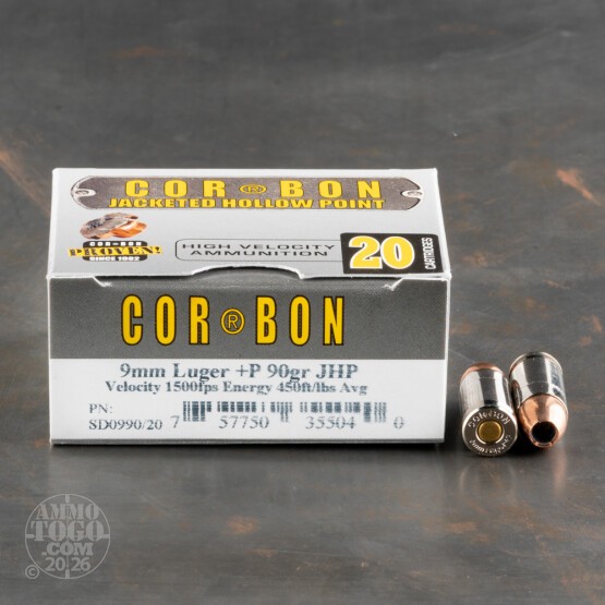 20rds – 9mm +P Corbon 90gr. JHP Ammo