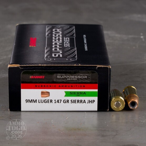 50rds – 9mm Barnes Suppressor Series 147gr. Sierra JHP Ammo