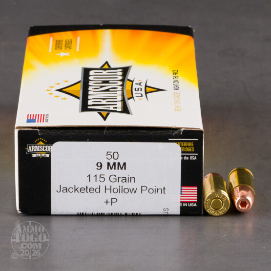 50rds – 9mm +P Armscor USA 115gr. JHP Ammo