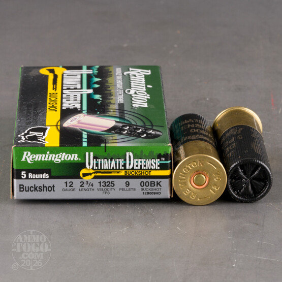 5rds – 12 Gauge Remington Ultimate Defense 2-3/4" 9 Pellet 00 Buckshot Ammo