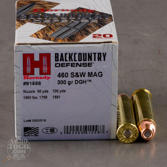 20rds – 460 S&W Magnum Hornady Backcountry Defense 300gr. DGH Ammo