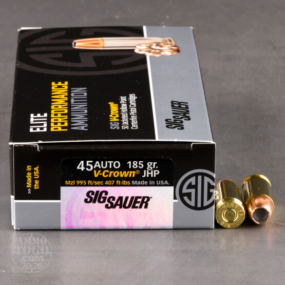 50rds – 45 ACP Sig Sauer Elite Performance 185gr. JHP Ammo