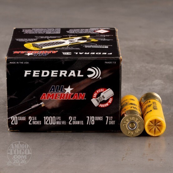 250rds – 20 Gauge Federal All American 2-3/4" 7/8oz. #7.5 Shot Ammo