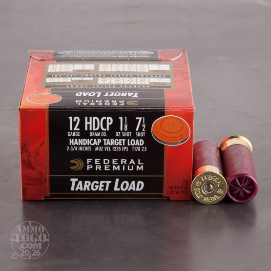 25rds - 12 Gauge Federal Premium Handicap Target Load 2 3/4" 1 1/8 oz. #7 1/2 Shot Ammo
