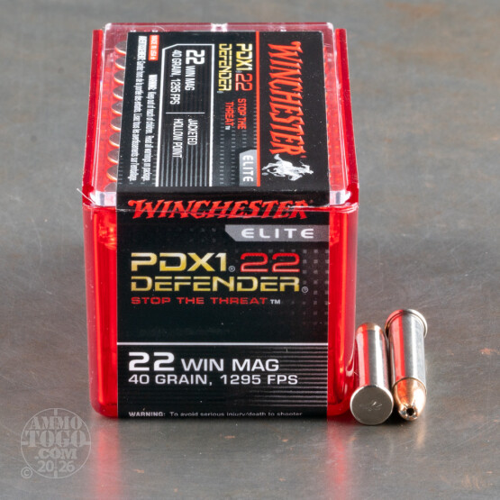 50rds – 22 Mag Winchester PDX1 Defender 40gr. JHP Ammo