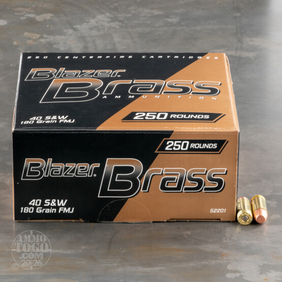 250rds - 40 S&W Blazer Brass 180gr. FMJ Ammo