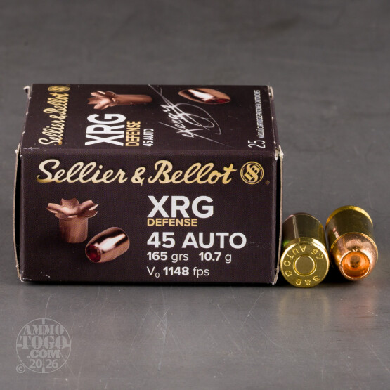 25rds – 45 ACP Sellier & Bellot XRG Defense 165gr. SCHP Ammo