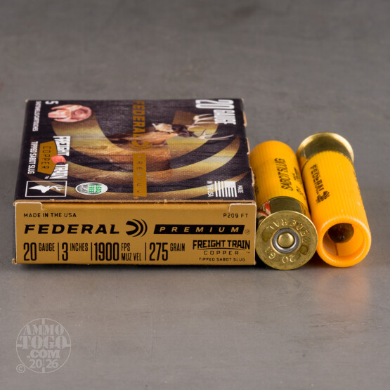 50rds – 20 Gauge Federal Freight Train Copper 3" 275gr Sabot Slug Ammo