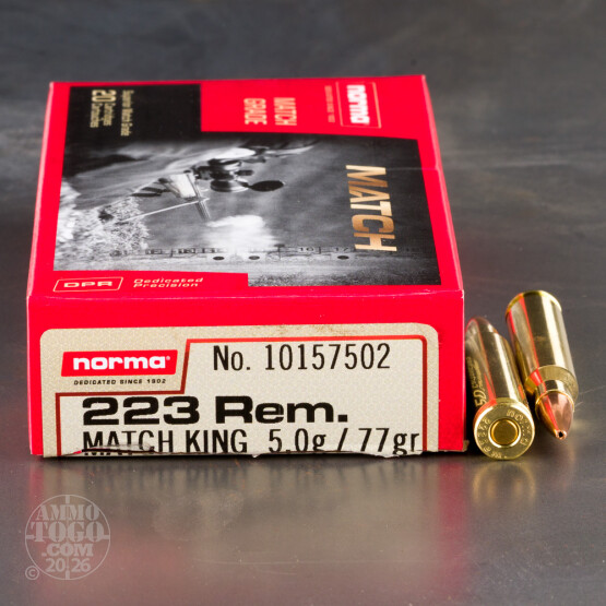 20rds - 223 Norma Match 77gr. Sierra MatchKing BTHP Ammo
