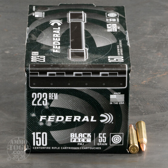 150rds – 223 Rem Federal Black Pack 55gr. FMJ Ammo