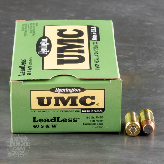 50rds - 40 S&W Remington UMC 180gr. Flat Nose Enclosed Base Leadless Ammo