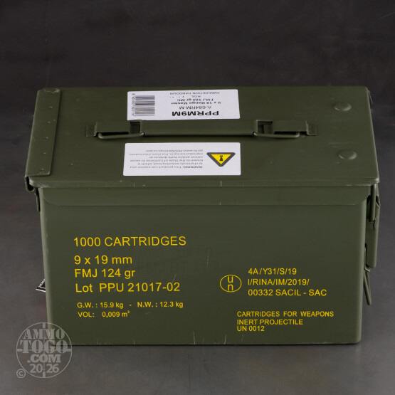 1000rds – 9mm Prvi Partizan Rangemaster 124gr. FMJ Ammo in Ammo Can