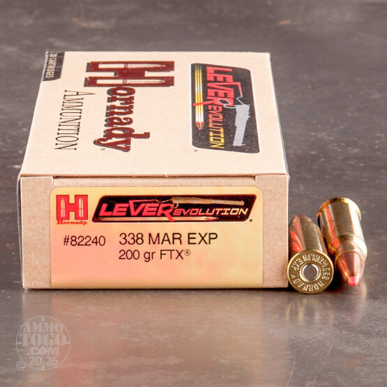 20rds – 338 Marlin Express Hornady LEVERevolution 200gr. FTX Ammo