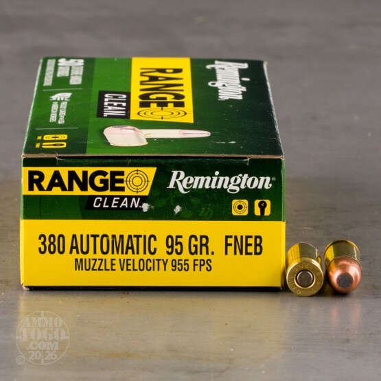 50rds – 380 Auto Remington Range Clean 95gr. FNEB Ammo