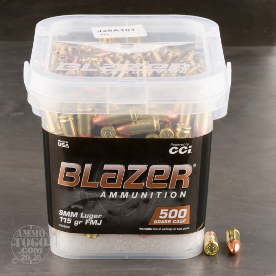 500rds – 9mm Blazer Brass 115gr. FMJ Ammo in Bucket
