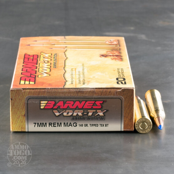 20rds - 7mm Rem Mag Barnes VOR-TX Polymer Tip 140gr. Tipped TSX Boattail Ammo