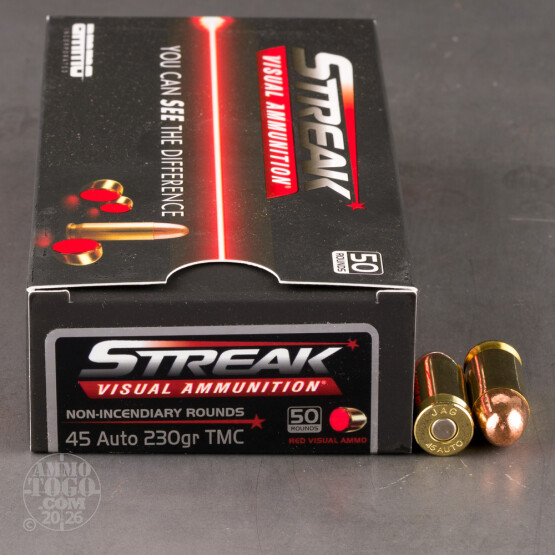 50rds – 45 ACP Ammo Inc. Streak 230gr. TMJ Non-Incendiary Visual Tracer Ammo