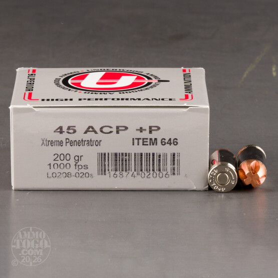 20rds – 45 ACP +P Underwood 200gr. Xtreme Penetrator Ammo