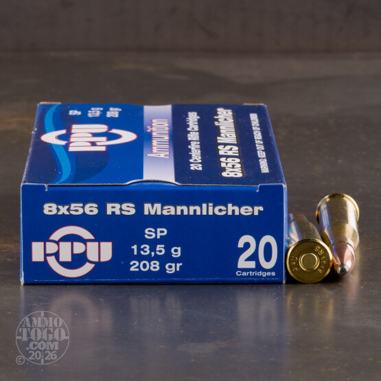 20rds - 8x56R Mannlicher Prvi Partizan 208gr. Soft Point Ammo