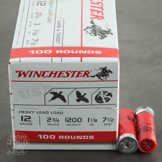 100rds - 12 Gauge Winchester USA Heavy Game & Target 2-3/4" #7.5 Shot Ammo