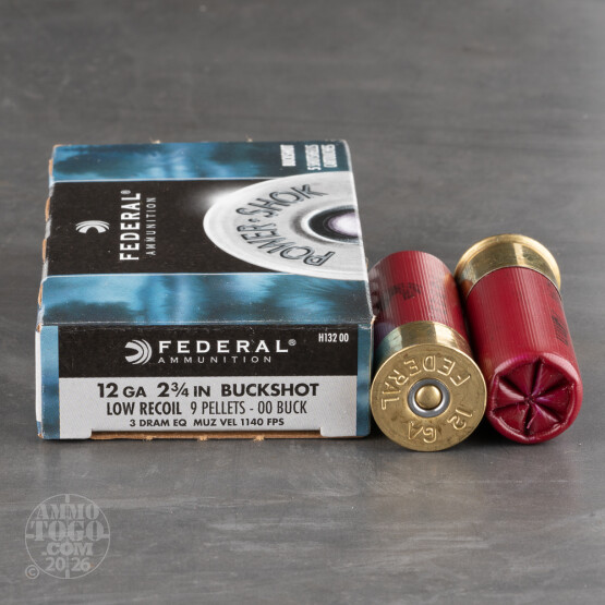 250rds - 12 Ga. Federal Power Shok Low Recoil 9 pell. 00 Buckshot Ammo