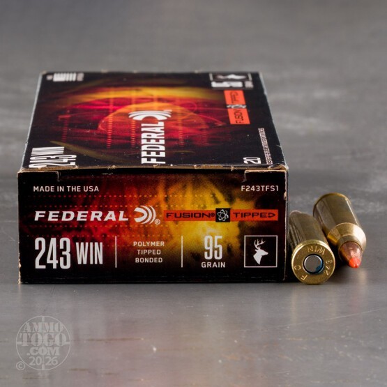 20rds – 243 Win Federal Fusion Tipped 95gr. Bonded Polymer Tip Ammo