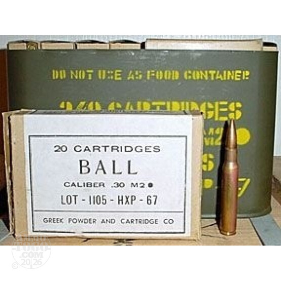 20rds - 30-06 Greek HXP 150gr. M2 Ball Ammo