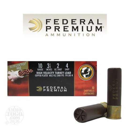 10rds - 10 Gauge Federal Premium Mag-Shok HV 3 1/2" 2oz #4 Turkey Load