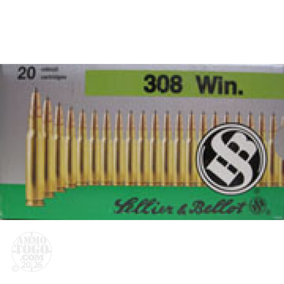 20rds - .308 Win. Sellier & Bellot 180gr Capped Hollow Point Amm