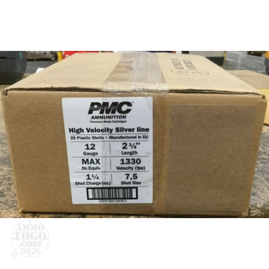 250rds – 12 Gauge PMC High Velocity Silver Line 2-3/4" 1-1/4oz. #7.5 Shot Ammo