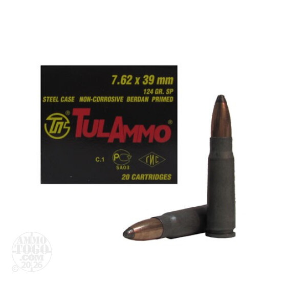 1000rds - 7.62x39 Tula 124gr. Soft Point Ammo