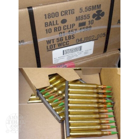 120rds - .223 USGI  M855 62gr. Penetrator Ammo On Stripper Clips