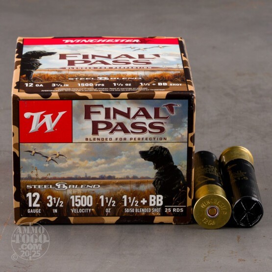 25rds – 12 Gauge Winchester Final Pass 3" 1-1/4oz. BB & #1.5 Steel Shot Ammo