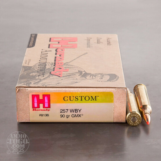 20rds - 257 WBY Mag. Hornady Custom 90gr. GMX Ammo