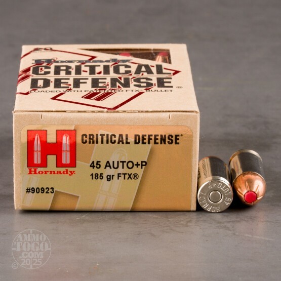 20rds – 45 ACP +P Hornady Critical Defense 185gr. JHP Ammo