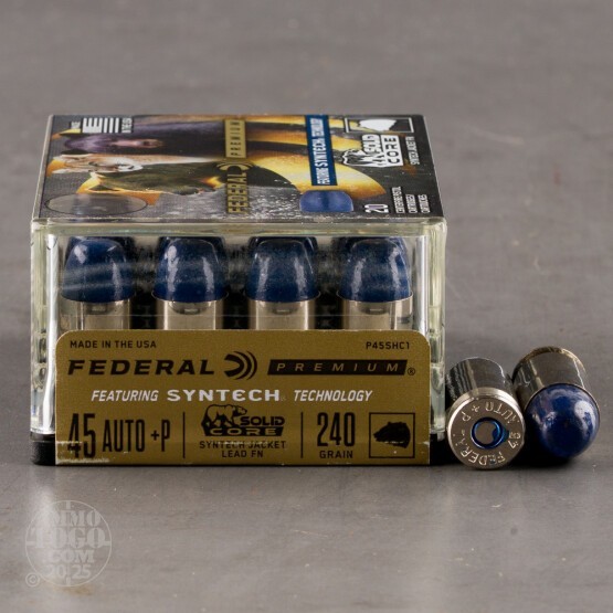 20rds – 45 ACP +P Federal Solid Core 240gr. Hard Cast Ammo