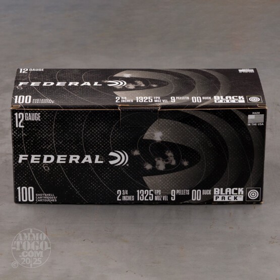 100rds – 12 Gauge Federal Black Pack 2-3/4" 9 Pellet 00 Buckshot Ammo