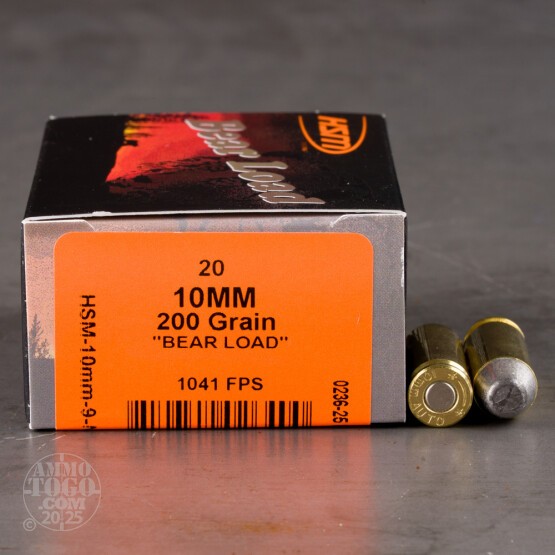 20rds – 10mm HSM Bear Load 200gr. RNFP Ammo