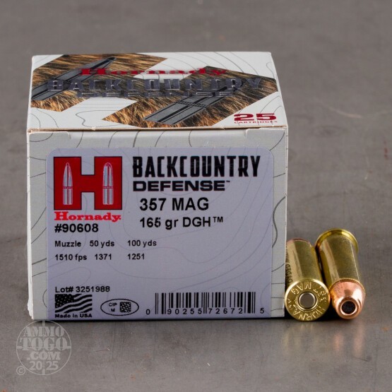 25rds – 357 Magnum Hornady Backcountry Defense 165gr. DGH Ammo