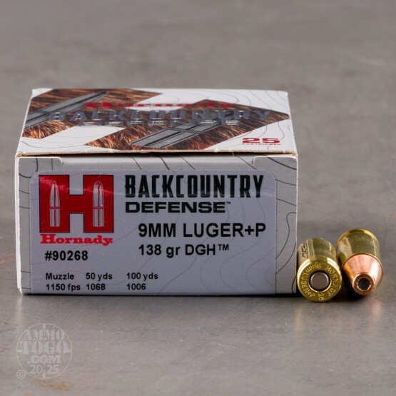 25rds – 9mm +P Hornady Backcountry Defense 138gr. DGH Ammo
