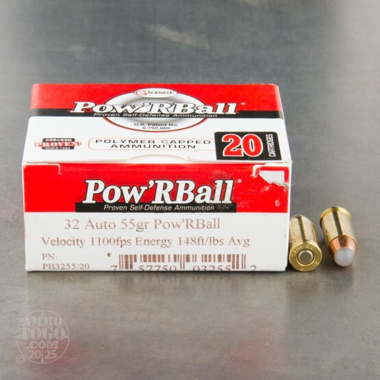 20rd - 32 Auto Corbon Pow' R Ball 55gr. HP Ammo