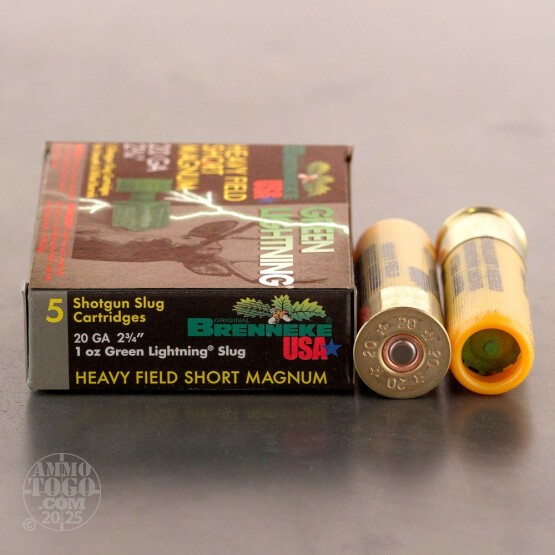 25rds - 20 Gauge Brenneke HFS Magnum Green Lightning 2 3/4" 1oz. Slug Ammo