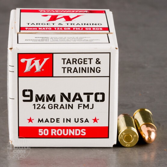 50rds – 9mm NATO Winchester USA 124gr. FMJ Ammo