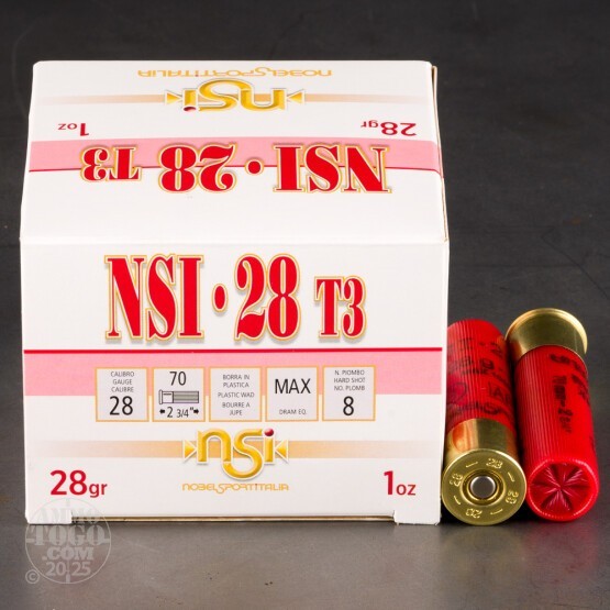 250rds - 28 Gauge NobelSport Hunting 2 3/4" Max Dram 1oz. #8 Shot Ammo