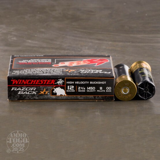 5rds - 12 Gauge Winchester Razorback XT 2 3/4" 8 Pellet 00 Buckshot Ammo