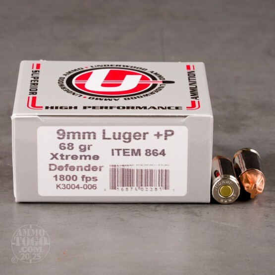 20rds – 9mm +P Underwood 68gr. Xtreme Defender Ammo