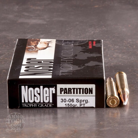 20rds - 30-06 NoslerCustom Trophy Grade 150gr. Nosler Partition SP Ammo