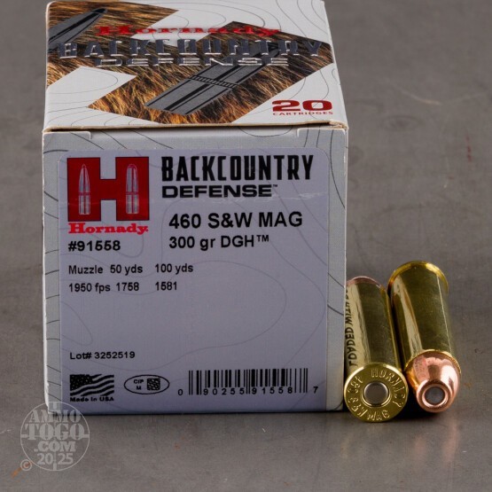 20rds – 460 S&W Magnum Hornady Backcountry Defense 300gr. DGH Ammo